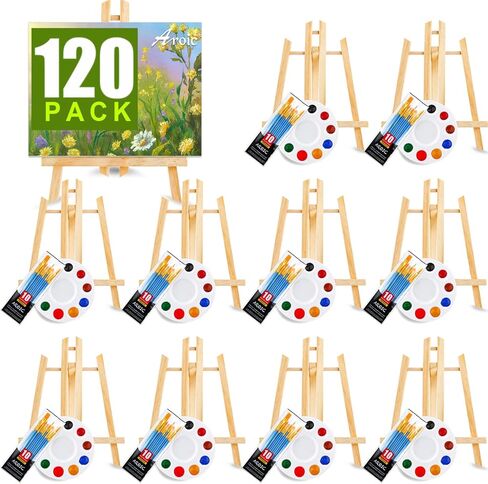 AROIC 72 PCS Professional Painting Set with Easels, 6 PCS Wood Easels,6 Packs of 60 Brushes with Nylon Brush Head and 6 pcs Palettes, Painting Supplies kit for Kids & Adults to Paint Party. in Kuwait