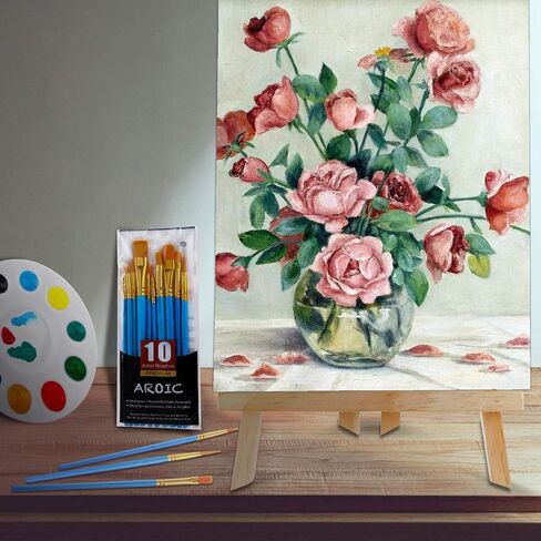 AROIC 72 PCS Professional Painting Set with Easels, 6 PCS Wood Easels,6 Packs of 60 Brushes with Nylon Brush Head and 6 pcs Palettes, Painting Supplies kit for Kids & Adults to Paint Party. in Kuwait