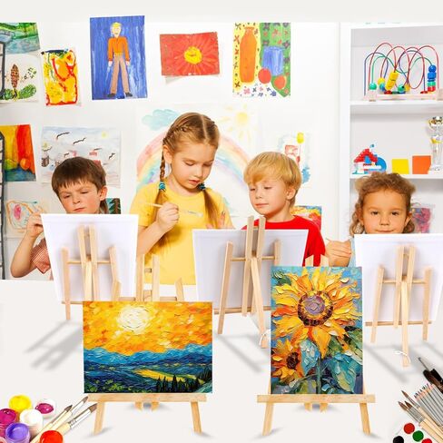 AROIC 72 PCS Professional Painting Set with Easels, 6 PCS Wood Easels,6 Packs of 60 Brushes with Nylon Brush Head and 6 pcs Palettes, Painting Supplies kit for Kids & Adults to Paint Party. in Kuwait
