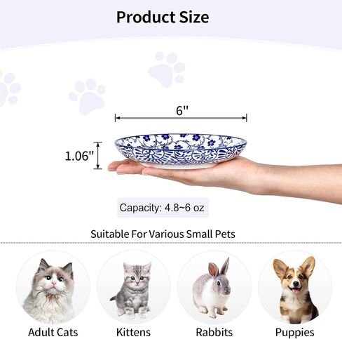 Selamica Ceramic Cat Bowls, 6 Inch Wide Shallow Cat Food Bowl for Relief Whisker Fatigue, Set of 6, Vintage Blue in Kuwait