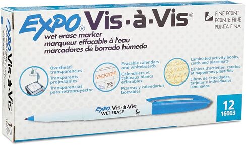 Expo Vis-A-Vis Wet-erase Marker ، Fine Point ، Blue Ink ، Dozen (SAN16003) in Saudi Arabia