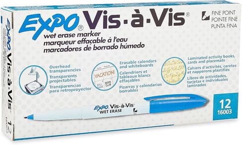 Expo Vis-A-Vis Wet-erase Marker ، Fine Point ، Blue Ink ، Dozen (SAN16003) in Saudi Arabia