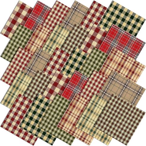Fanfanwin 60 Pcs 10 x 10 Inch Vintage Christmas Quilting Fabric Plaid Homespun Cotton Fabric Jelly Squares Lattice Rustic Precut Santa Claus Quilting Strips for Xmas Craft Sewing DIY in Saudi Arabia