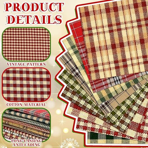 Fanfanwin 60 Pcs 10 x 10 Inch Vintage Christmas Quilting Fabric Plaid Homespun Cotton Fabric Jelly Squares Lattice Rustic Precut Santa Claus Quilting Strips for Xmas Craft Sewing DIY in Saudi Arabia