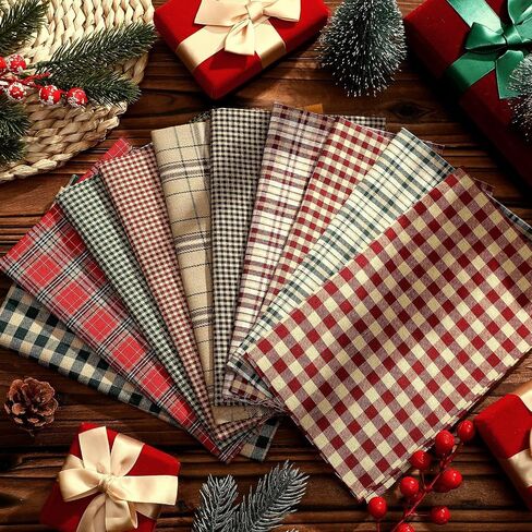 Fanfanwin 60 Pcs 10 x 10 Inch Vintage Christmas Quilting Fabric Plaid Homespun Cotton Fabric Jelly Squares Lattice Rustic Precut Santa Claus Quilting Strips for Xmas Craft Sewing DIY in Saudi Arabia