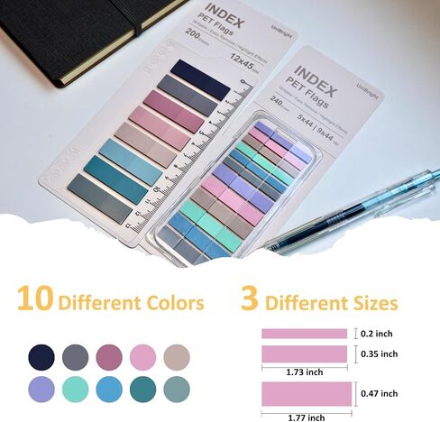 UniBright Sticky Index Tabs Combo Pack 440 Pcs Tabs for Notebooks Page Markers Page Tabs Book Tabs and Annotation Tabs with Bookmark Ruler and Dispenser Assorted Morandi Colors in Kuwait