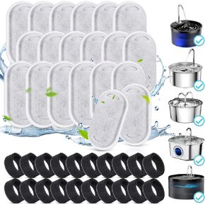 Cat Water Fountain Filter，40Pack Cat Fountain Replacement for 108oz/3.2L& 67oz/2L Stainless Steel Cat Water Fountain, 20 Carbon Filters + 20 Sponge Filters),LASENTEUR in Saudi Arabia