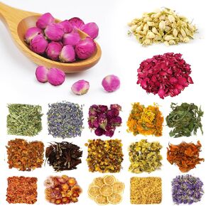 20 Bags Dried Flowers Kit, Natural Dried Flowers Herbs for DIY Candle, Soap, Resin, Making, Cake, Ice Cream Decoration - Include Rose Petals, Lilium, Jasmine, Lavender, and Don't Forget Me and More in Saudi Arabia
