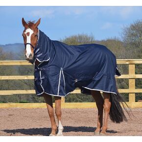 50g Navy 600d Combo Neck Ripstop Horse Turnout Rugs 5'3"-7'0" (7'0") in Saudi Arabia