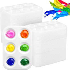 Molain 200 Pcs Small White Paint Palettes, 6 Well Rectangular Paint Tray Watercolor Acrylic Painting Holder Tray Art Palette for Students DIY Craft 4.96x3.38 Inch in Saudi Arabia