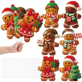 Giegxin 12pcs 10 x 8 Inches Pink Candy and Gingerbread Christmas Tree Picks Gingerbread Christmas Decor with Sticks Cute Ornaments for Xmas Tree Topper Home School Office Garden Patio Winter Holiday in Kuwait