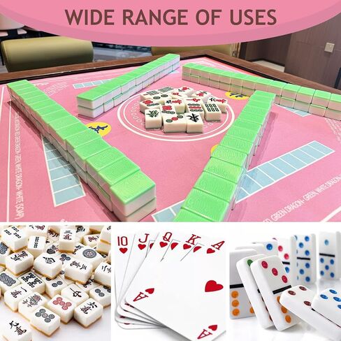 Mahjong Mat for Table - حصيرة غير قابلة للطي غير قابلة للطي مع الزهر ، 3 رقائق بوكر و 4 أدلة القواعد - Mah Jongg Mat Portable تلعب مع Mahjong/Poker/Boker/Card Games/Dominoes الصينية (Pink) in Saudi Arabia