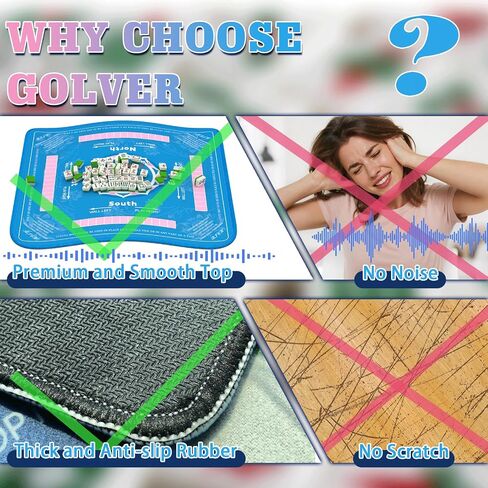 Mahjong Mat for Table - 32.5x32.5 Inch Mahjong Game Mat with Rules, Anti Slip and Noise Reduction Mahjong Table Cloth, Table Mat Cover for Poker, Board Games, Card Games, Dominoes in Saudi Arabia