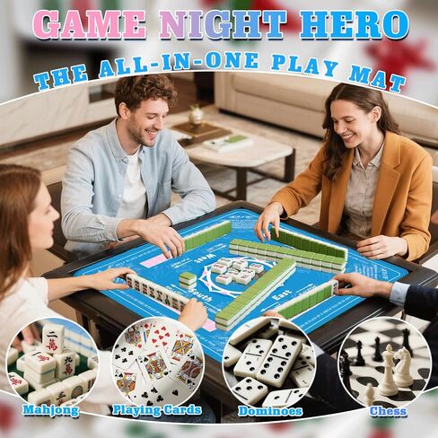Mahjong Mat for Table - 32.5x32.5 Inch Mahjong Game Mat with Rules, Anti Slip and Noise Reduction Mahjong Table Cloth, Table Mat Cover for Poker, Board Games, Card Games, Dominoes in Saudi Arabia