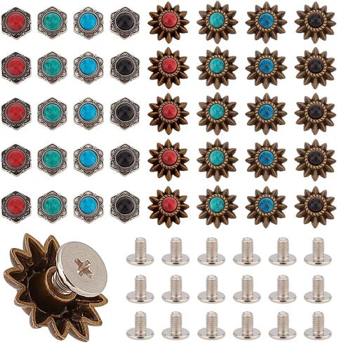 AHANDMAKER 40 Sets 8 Style Coin Screw Rivets Decorative Buckle Sunflower Shape Castings Screw Back Button for Leather Screw Back Manual DIY Decoration in Saudi Arabia