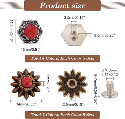 AHANDMAKER 40 Sets 8 Style Coin Screw Rivets Decorative Buckle Sunflower Shape Castings Screw Back Button for Leather Screw Back Manual DIY Decoration in Saudi Arabia