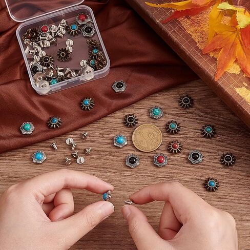 AHANDMAKER 40 Sets 8 Style Coin Screw Rivets Decorative Buckle Sunflower Shape Castings Screw Back Button for Leather Screw Back Manual DIY Decoration in Saudi Arabia