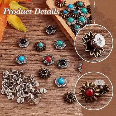 AHANDMAKER 40 Sets 8 Style Coin Screw Rivets Decorative Buckle Sunflower Shape Castings Screw Back Button for Leather Screw Back Manual DIY Decoration in Saudi Arabia
