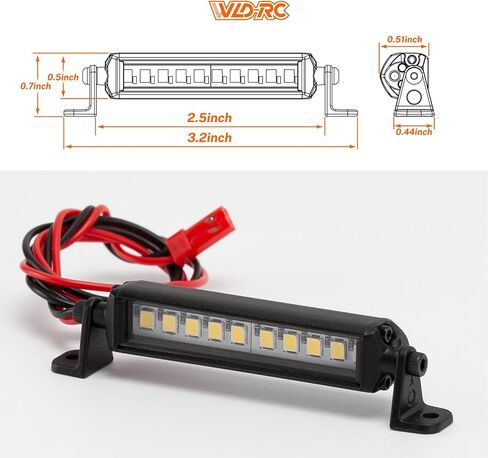 RC Light Bar 10 LED 2.5 بوصة من الألومنيوم RC Lights RC Accedler Expensions for SCX10 TRAXXAS TRX4M ARRMA STERN REDCAT GEN7 1/10 1/18 SCALE ROCK ROCK CRAWLER TRACK (2.5inch) in Kuwait