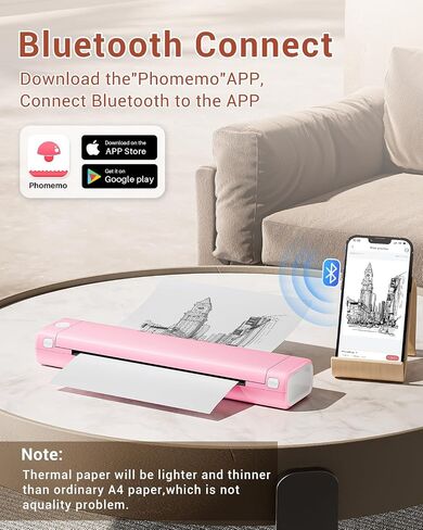 Phomemo M08F Portable Letter Printer +100 Sheets Paper Thermal Paper ، Bluetooth Compact Home & Business Pink Printer in Kuwait
