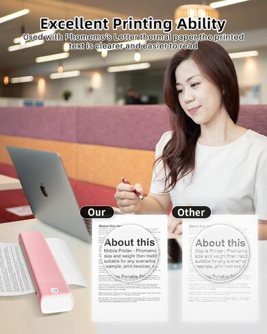 Phomemo M08F Portable Letter Printer +100 Sheets Paper Thermal Paper ، Bluetooth Compact Home & Business Pink Printer in Kuwait