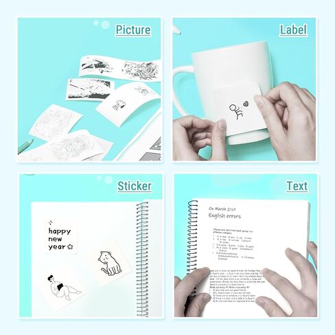 HPRT L8 Mini Portable Thermal Printer with Thermal Paper and 3 Sticker Rolls, Label Maker Machine for Pictures, Lists, Study Notes, DIY, Receipts - Blue in Saudi Arabia