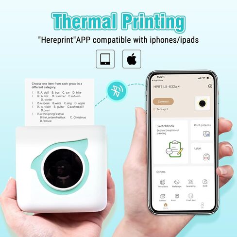 HPRT L8 Mini Portable Thermal Printer with Thermal Paper and 3 Sticker Rolls, Label Maker Machine for Pictures, Lists, Study Notes, DIY, Receipts - Blue in Saudi Arabia