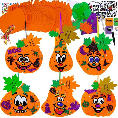 Winlyn 36 Sets Fall Halloween Pumpkin Decorations Diy Pumpkin Craft Kits Foam Foam Foam Pumpkin with Jack-O-Lantern Face Plitter Halloween Leaf Maple Leaf for Kids Party Fors Classroom Actors in Saudi Arabia