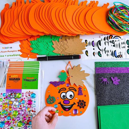 Winlyn 36 Sets Fall Halloween Pumpkin Decorations Diy Pumpkin Craft Kits Foam Foam Foam Pumpkin with Jack-O-Lantern Face Plitter Halloween Leaf Maple Leaf for Kids Party Fors Classroom Actors in Saudi Arabia