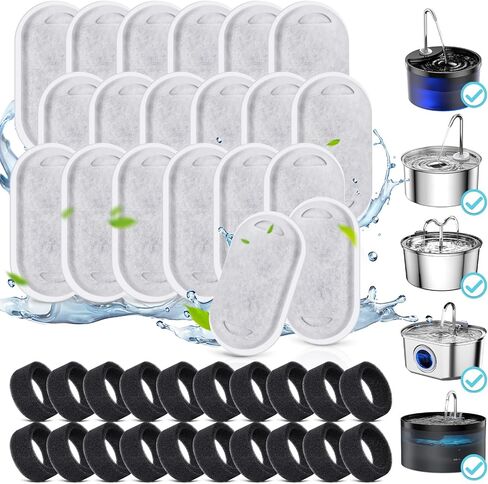Cat Water Fountain Filter，40Pack Cat Fountain Replacement for 108oz/3.2L& 67oz/2L Stainless Steel Cat Water Fountain, 20 Carbon Filters + 20 Sponge Filters),LASENTEUR in Saudi Arabia