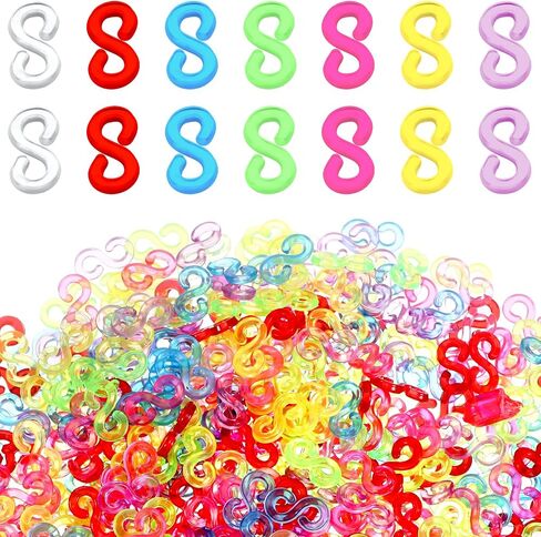1500 pcs مقاطع ملونة S LOOL SWETELT موصلات S السنانير لأساور شريط المطاط قطع الفرقة البلاستيكية نطاقات المطاط موصلات أساور الأساور لصنع DIY in Saudi Arabia
