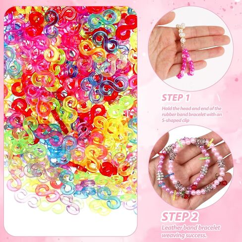 1500 pcs مقاطع ملونة S LOOL SWETELT موصلات S السنانير لأساور شريط المطاط قطع الفرقة البلاستيكية نطاقات المطاط موصلات أساور الأساور لصنع DIY in Saudi Arabia