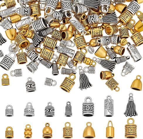 PH PandaHall 14 Styles Metal Cord Ends Caps 140pcs Tibetan Leather Cord End Glue in Barrel End Caps Cord Terminator for Kumihimo Bracelet Necklace Crafts Jewelry Making, Antique Silver/Antique Golden in Saudi Arabia