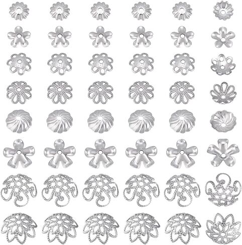 PH PandaHall 240pcs 8 Styles Flower Bead Caps, 304 Stainless Steel End Caps 5~10mm Flower Spacer Bead Tassel End Beading Muiti-Petal Bead Caps for Bracelet Necklace Earring Crafts DIY Jewelry Making in Saudi Arabia
