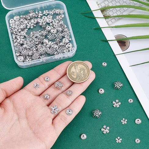 PH PandaHall 240pcs 8 Styles Flower Bead Caps, 304 Stainless Steel End Caps 5~10mm Flower Spacer Bead Tassel End Beading Muiti-Petal Bead Caps for Bracelet Necklace Earring Crafts DIY Jewelry Making in Saudi Arabia