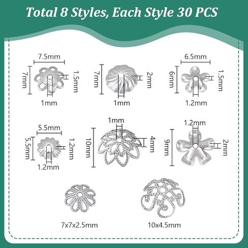 PH PandaHall 240pcs 8 Styles Flower Bead Caps, 304 Stainless Steel End Caps 5~10mm Flower Spacer Bead Tassel End Beading Muiti-Petal Bead Caps for Bracelet Necklace Earring Crafts DIY Jewelry Making in Saudi Arabia