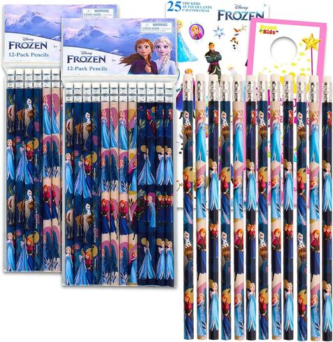Disney Frozen 2 Pencils School Supplies Bundle - 24 أقلامًا متجمدة من ألعاب الرصاص التي تضم آنا وإلسا مع ملصقات مجمدة وأكثر من ذلك (تفضل الحفلات المجمدة) in Kuwait