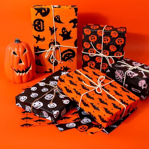 30 Sheets Halloween Tissue Paper, 13.8x19.7 Inch 5 Styles Pumpkins Ghosts Skulls Bats Print Gift Packaging Wrapping Paper for Halloween Party Decoration DIY Crafts Supplies in Saudi Arabia