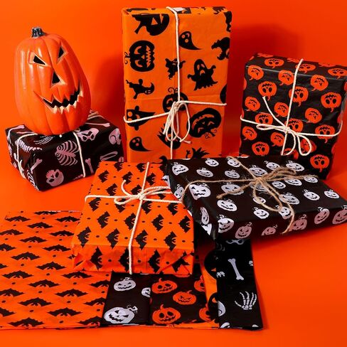 30 Sheets Halloween Tissue Paper, 13.8x19.7 Inch 5 Styles Pumpkins Ghosts Skulls Bats Print Gift Packaging Wrapping Paper for Halloween Party Decoration DIY Crafts Supplies in Saudi Arabia