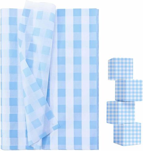 AVXINSOK 100 Sheets Light Blue Gingham Tissue Paper 14 x 20 Inches Blue and White Buffalo Plaid Gift Wrapping Checkered Tissue Paper for Gift Bags Wedding Birthday Party Packaging Crafts in Kuwait