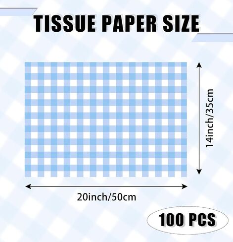 AVXINSOK 100 Sheets Light Blue Gingham Tissue Paper 14 x 20 Inches Blue and White Buffalo Plaid Gift Wrapping Checkered Tissue Paper for Gift Bags Wedding Birthday Party Packaging Crafts in Kuwait