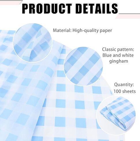 AVXINSOK 100 Sheets Light Blue Gingham Tissue Paper 14 x 20 Inches Blue and White Buffalo Plaid Gift Wrapping Checkered Tissue Paper for Gift Bags Wedding Birthday Party Packaging Crafts in Kuwait