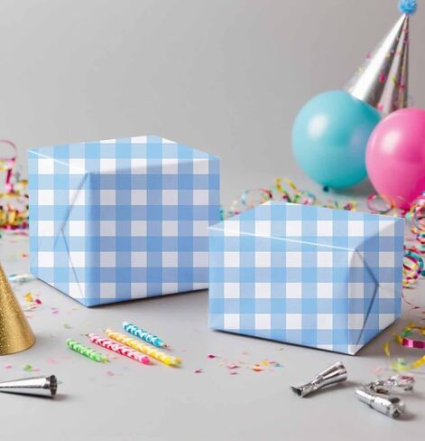 AVXINSOK 100 Sheets Light Blue Gingham Tissue Paper 14 x 20 Inches Blue and White Buffalo Plaid Gift Wrapping Checkered Tissue Paper for Gift Bags Wedding Birthday Party Packaging Crafts in Kuwait
