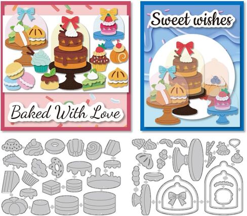 Cake Set Cutting Dies Dessert Cake Stands Card Making Die Stencil Carbon Steel Die Cuts Card Scrapbooking Embossing Template Dies for Birthday Greeting Card Craft Album Invitation Decor in Saudi Arabia
