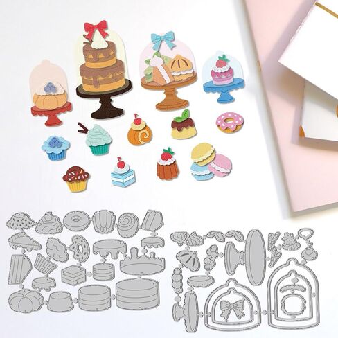 Cake Set Cutting Dies Dessert Cake Stands Card Making Die Stencil Carbon Steel Die Cuts Card Scrapbooking Embossing Template Dies for Birthday Greeting Card Craft Album Invitation Decor in Saudi Arabia
