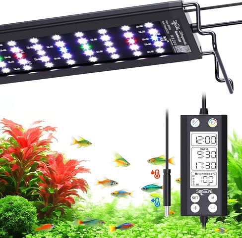 Aquarium LED Light with Thermometer, 48-54in Full Spectrum Lights for Fish Tank, 24/7 Programmable with Power Off Memory, WRGB Custom, 20 Level Dimmable Brightness for Freshwater Aquariums in Kuwait