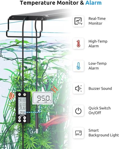 Aquarium LED Light with Thermometer, 48-54in Full Spectrum Lights for Fish Tank, 24/7 Programmable with Power Off Memory, WRGB Custom, 20 Level Dimmable Brightness for Freshwater Aquariums in Kuwait