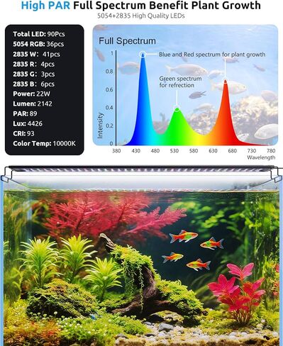 Aquarium LED Light with Thermometer, 48-54in Full Spectrum Lights for Fish Tank, 24/7 Programmable with Power Off Memory, WRGB Custom, 20 Level Dimmable Brightness for Freshwater Aquariums in Kuwait