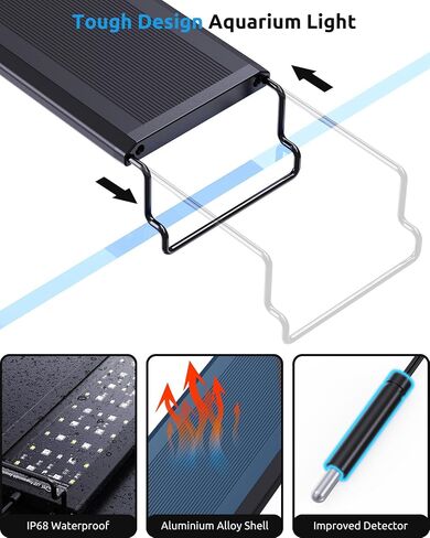 Aquarium LED Light with Thermometer, 48-54in Full Spectrum Lights for Fish Tank, 24/7 Programmable with Power Off Memory, WRGB Custom, 20 Level Dimmable Brightness for Freshwater Aquariums in Kuwait