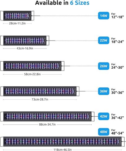 Aquarium LED Light with Thermometer, 48-54in Full Spectrum Lights for Fish Tank, 24/7 Programmable with Power Off Memory, WRGB Custom, 20 Level Dimmable Brightness for Freshwater Aquariums in Kuwait